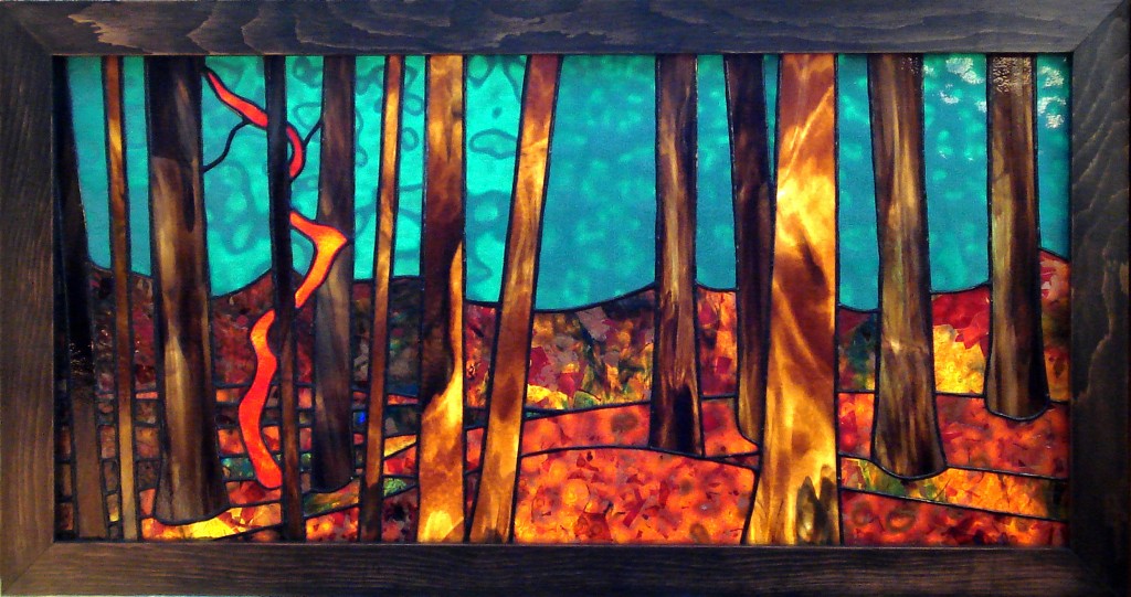 Forest for the Trees stained glass panel by Anne Thornton